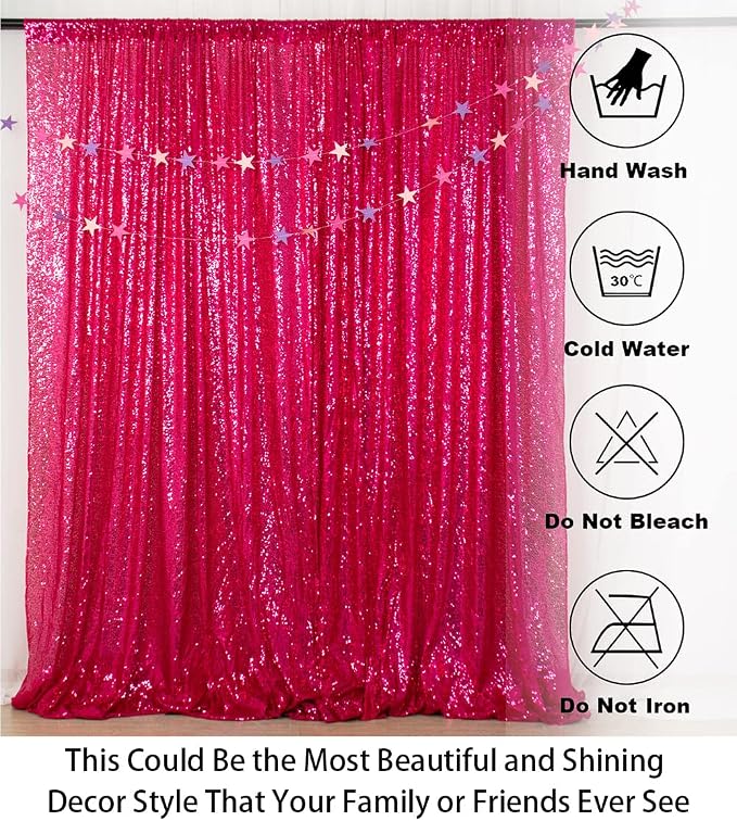 ShinyBeauty 5FTx7FT Sequin Backdrop Curtain Sparkly Fuchsia Photo Backdrops - Image 6