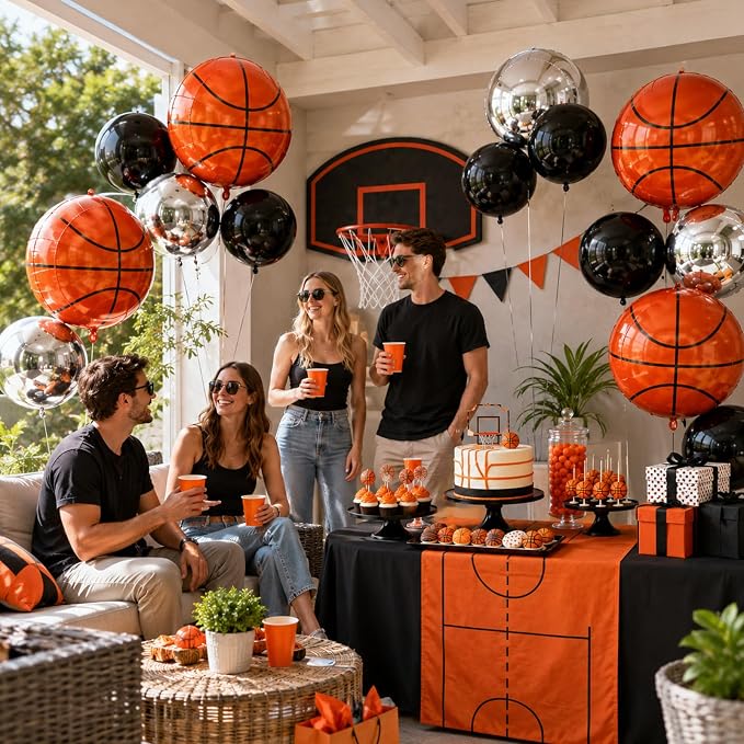 Basketball Round Foil Balloons, Basketball Black Silver Foil Baloon - Image 8