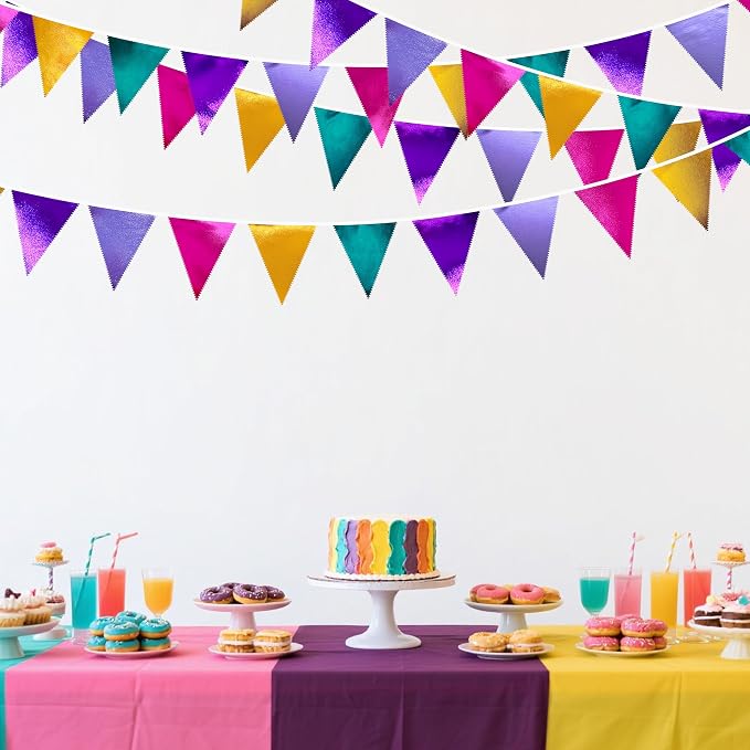 Colorful Party Decorations Hot Pink Teal Purple Metallic Fabric Triangle - Image 5