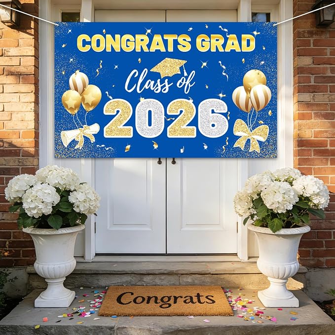 STARSIDE 2026 Graduation Backdrop 70.8x43.3 Inch Blue Gold | Congrats Grad - Image 7