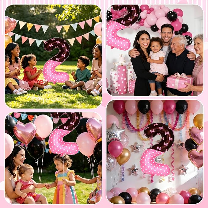 40 Inch Pink Cartoon Mouse Number 2 Balloon, Birthday Party Decorations | Black - Image 7