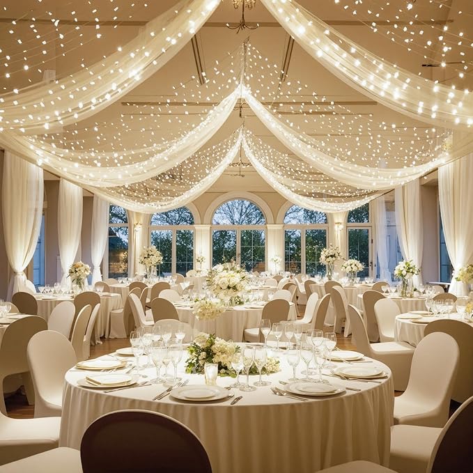 6 Panels Ivory Ceiling Drapes - Image 7