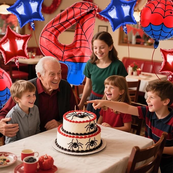 40 Inch Spider Theme Number Balloon, Number Block Foil Number 4 Balloons Large - Image 7