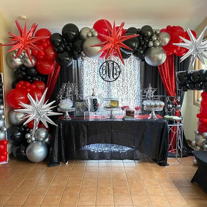 TONIFUL 8 Pcs Explosion Star Balloons Red Silver Foil Balloon Party Decor | 22 - Image 6