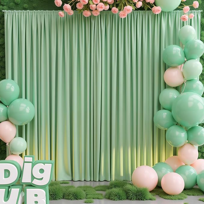 Asee'm Sage Green Backdrop Curtains Drapes - Image 6