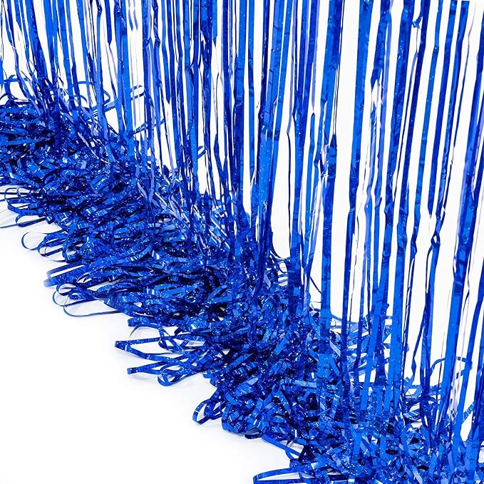 BRAVESHINE Blue Tinsel Foil Fringe Curtains | 2 PCS Metallic Photo Backdrop | - Image 9