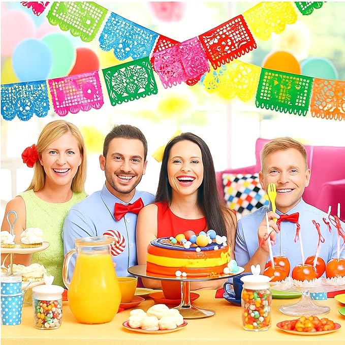 Boao 4 Packs 60 ft Mexican Party Decorations Fiesta Banner Plastic Papel Picado - Image 5