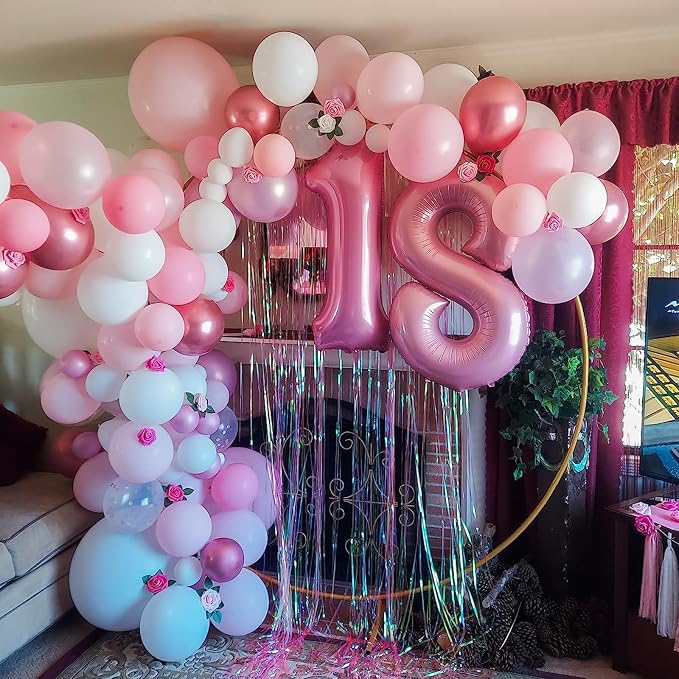 Pink Balloons Set, 12 Inch Metallic Light Baby Pink and White Balloon, - Image 8