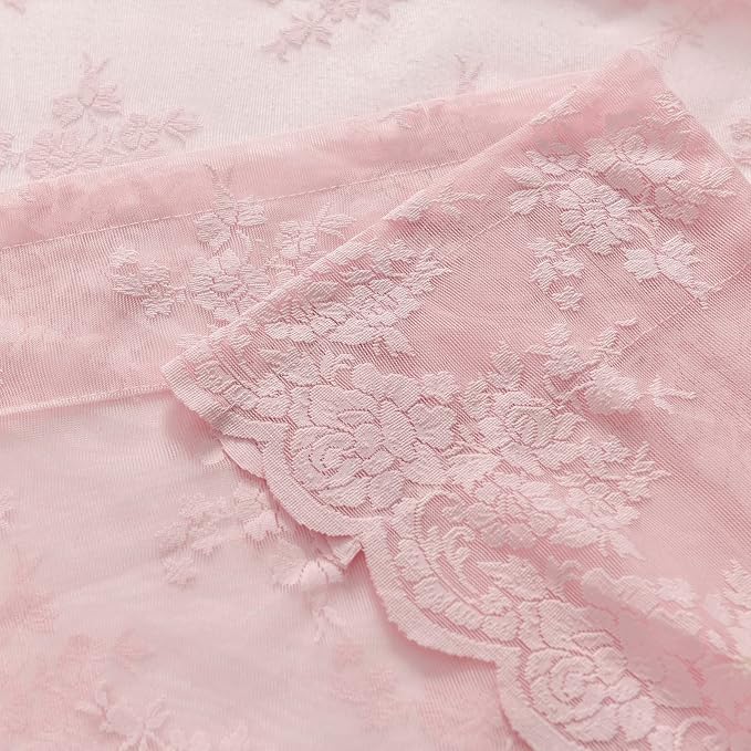 Kotile Pink Floral Sheer Curtains - Image 8