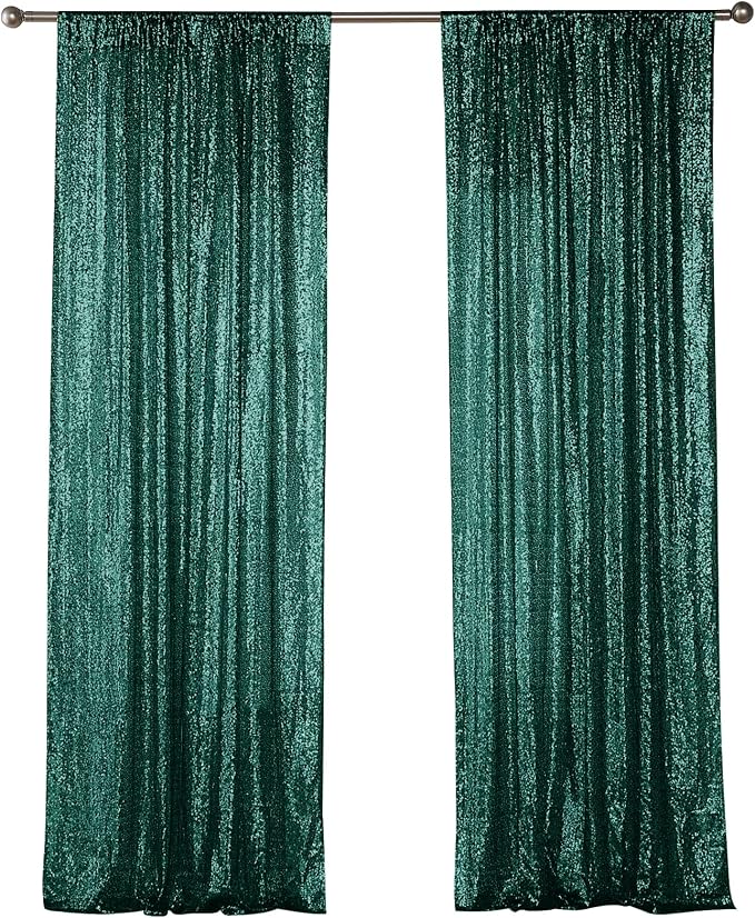 Sugargirl Dark Green Sequin Backdrop Curtain 2 Panels 2FTx8FT Glitter Dark - Image 9