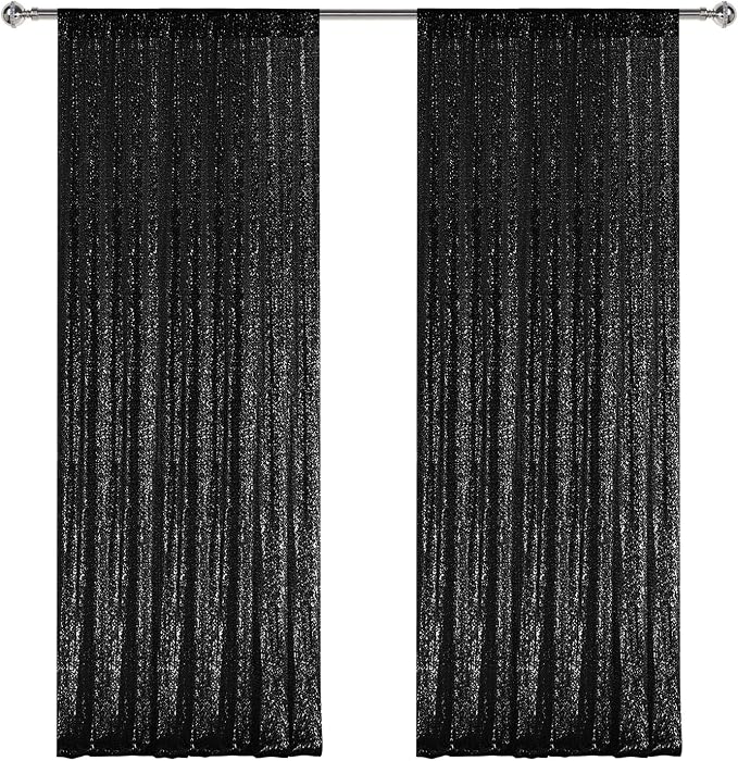 2×8FT-2PCS Black Sequin Backdrop Curtains Panels, Photography Backdrop Glitter - Image 8