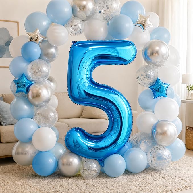 40 Inch Blue Number 5 Balloon, Giant Number Balloons, Birthday Decorations | - Image 5