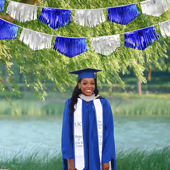 Royal Blue Silver Tassel Banner Metallic Fabric Pennant Bunting Flag - Image 7