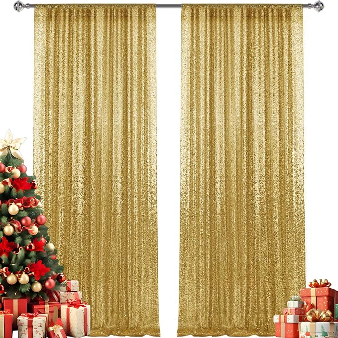 2×8FT-2PCS Gold Sequin Backdrop Curtains Panels, Photography Backdrop Glitter - Image 8