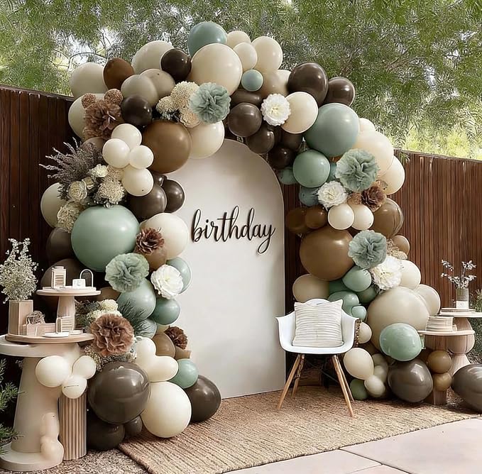Green Brown Balloon Arch Double Stuffed Dusty Sage Green Brown Neutral Nude - Image 9