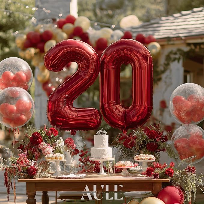 AULE 40 Inch Red 20 Balloon Number Foil 0-9 Birthday Big Numbers | Birthday - Image 5
