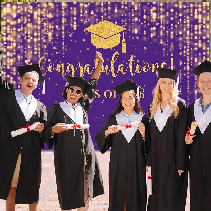 Mocsicka Class of 2026 Backdrop Purple Gold Glitter Bokeh Graduation Party - Image 9