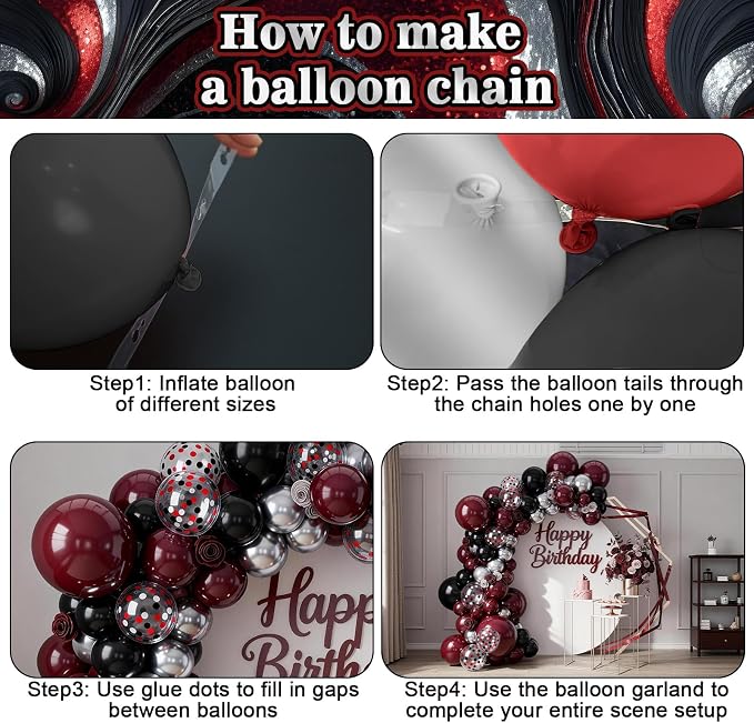 Red and Black Balloon Arch Garland Kit, Graduation Party Decorations, Burgundy - Image 7