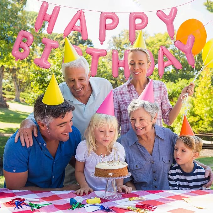 Happy Birthday Balloons Banner Pink Mylar Letter Sign | 16 Inch Reusable Foil - Image 7