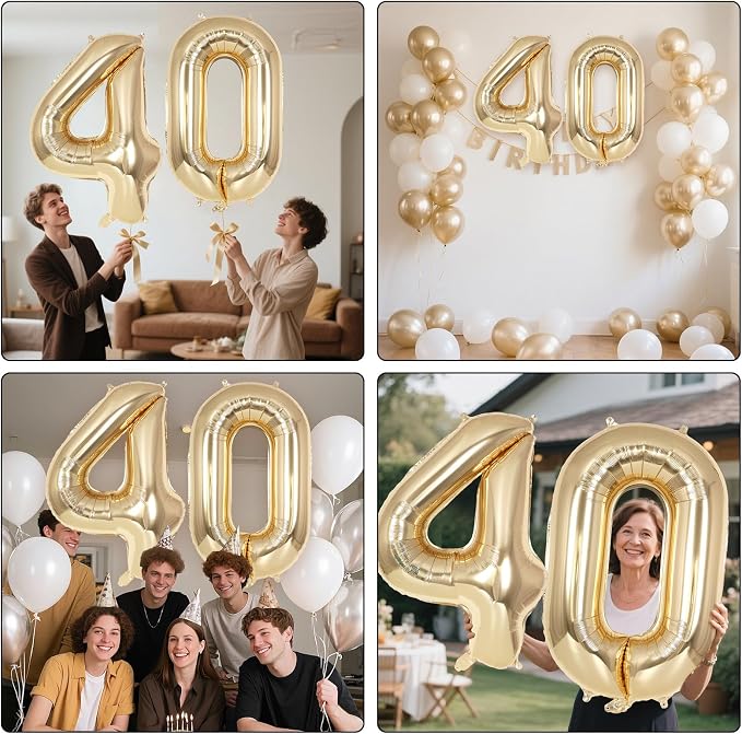 Champagne Large Number 40 Balloon, 40 Inch Light Gold Foil Helium Number - Image 7
