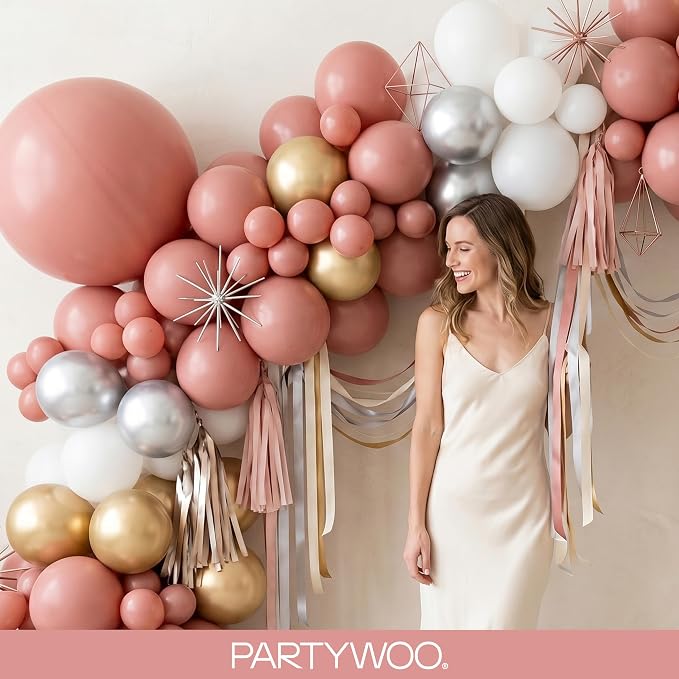 PartyWoo Dusty Pink Balloons 100pcs Dusty Rose Boho Netural Pink Color | 36 18 - Image 9