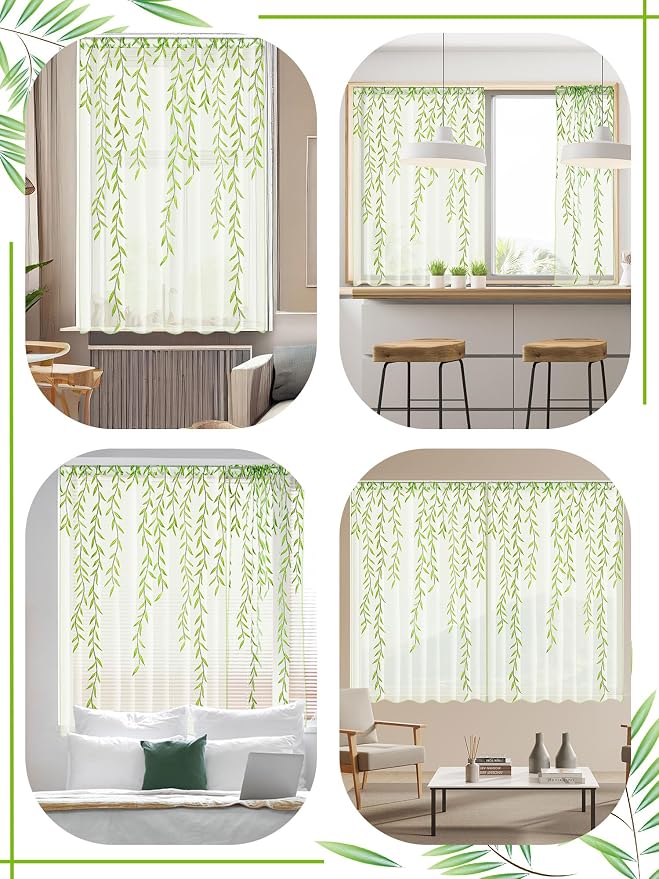 Willow Voile Curtains Cute Green Sheers Leaf Tulle Vine Window Sheers Ivy - Image 6