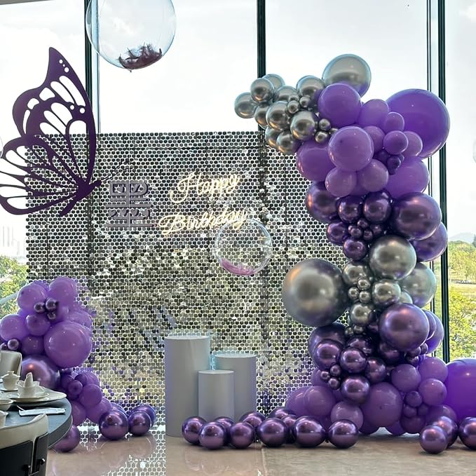 Voircoloria 90pcs Metallic Purple Balloons Arch Kit, 18 12 10 5 Inch | - Image 6