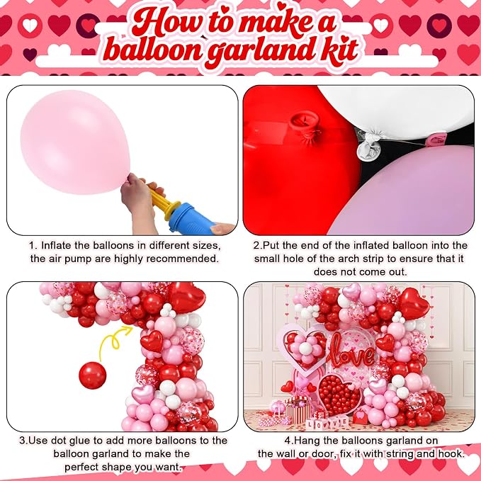 Valentines Day Balloon Arch Kit 114Pcs Red Pink White Balloon Garland Kit - Image 7