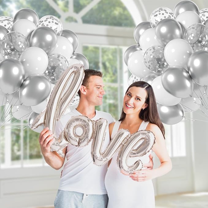 60pcs White and Silver Balloons 12inch - Image 7