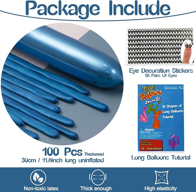 260 Balloons Metallic Dark Blue, Thickened 100 Pack Long Balloons Twisting - Image 2