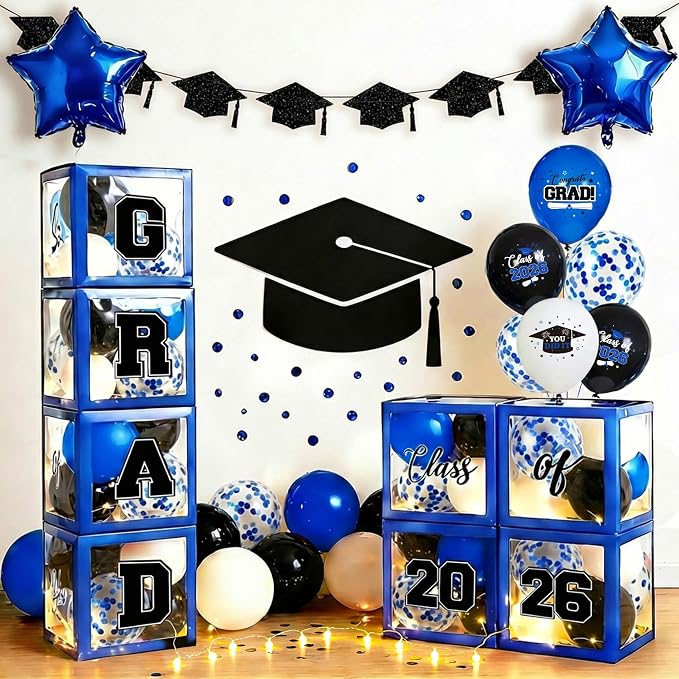2026 Graduation Decorations Include String LED, Glitter Banner, 4 Blue Balloon - Image 8