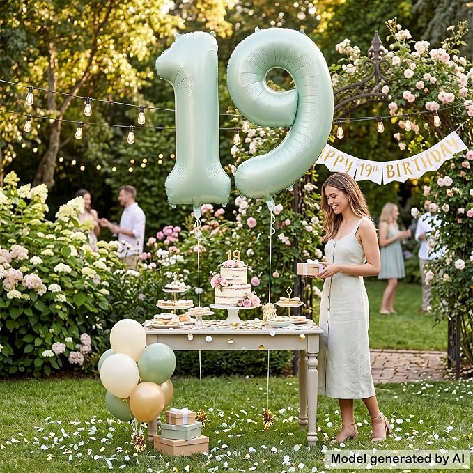 40 Inch Olive Green Number 19 Balloon - Image 6