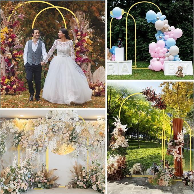Metal Arch Backdrop Stand Wedding Arch frame Set of 2 Gold Balloon Backdrop - Image 8