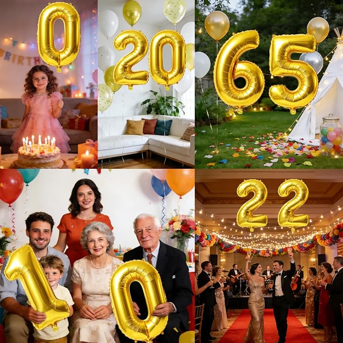 40 Inch Number 65 Balloons for 65th Birthday Party Decorations, 0-100 Gold - Image 7