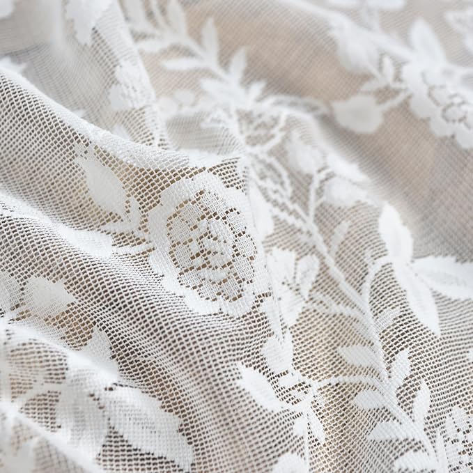 FINECITY Ivory Floral Lace Valance Curtain - Image 8
