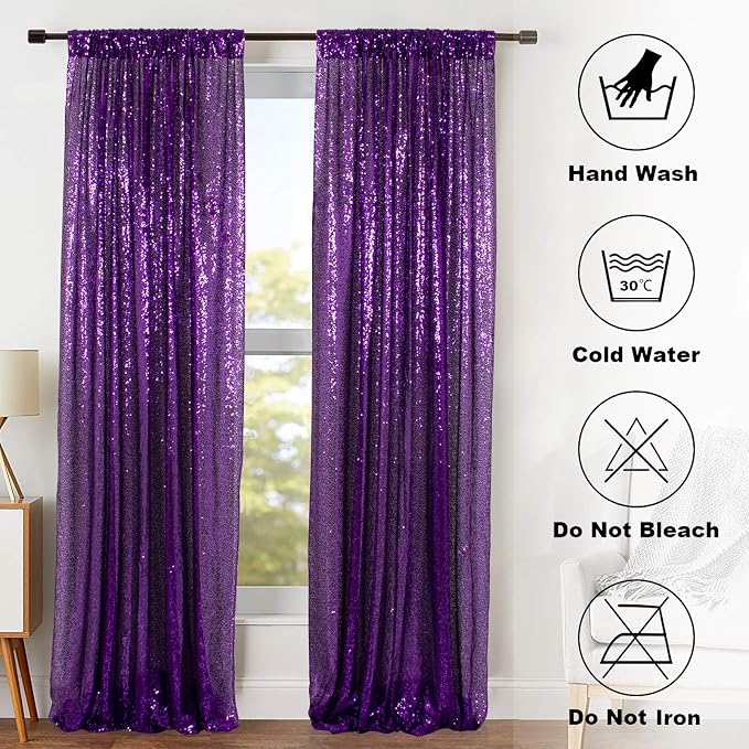 ShinyBeauty Purple 4FTx8FT Sequin Photo Backdrop Bridal Shower Photo Booth - Image 7