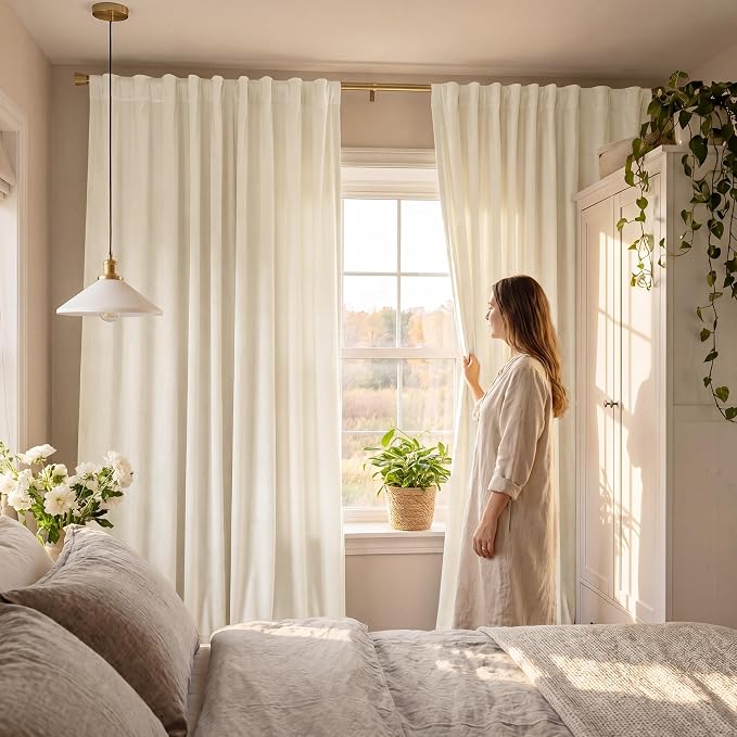 Ivory White Velvet Curtains for Nursery Back Tab, W62 x L84, Back tab Drapes - Image 8