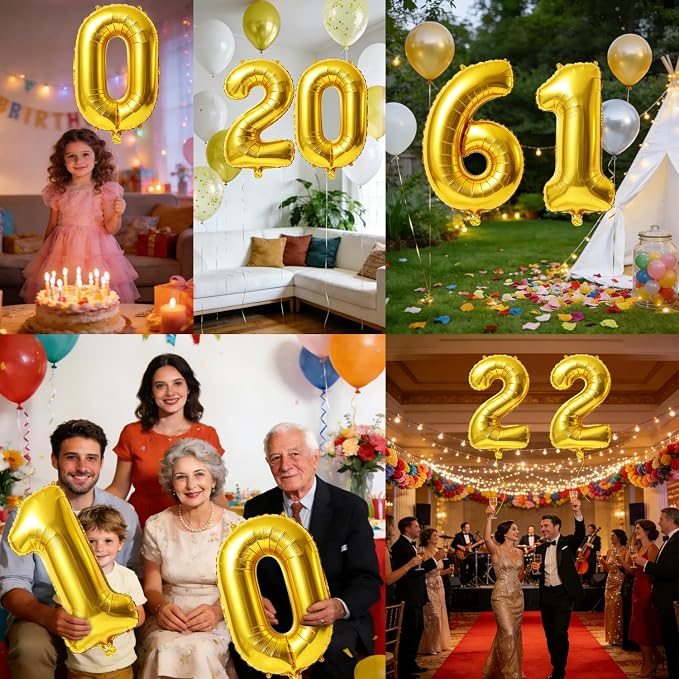 40 Inch Number 61 Balloons for 61st Birthday Party Decorations, 0-100 Gold - Image 7