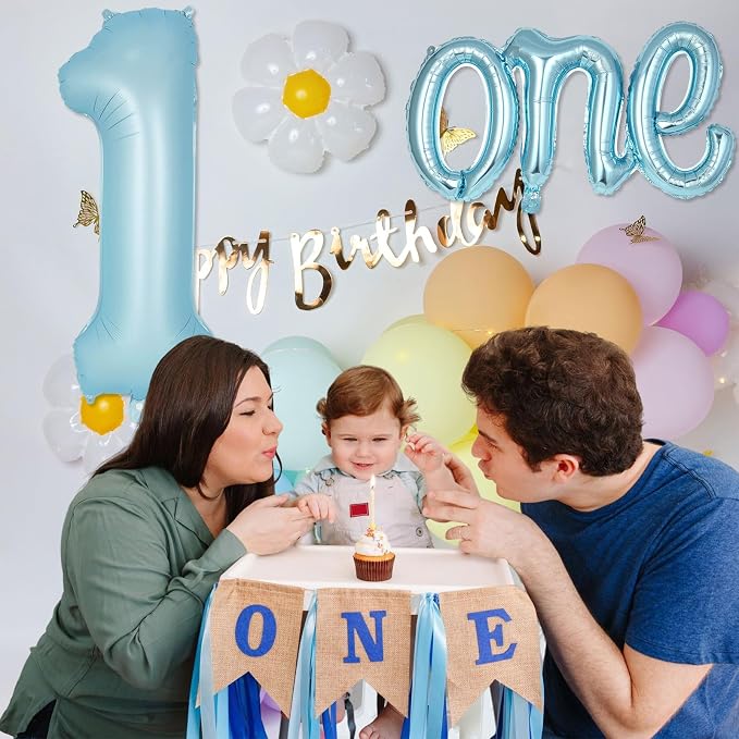 2 Pcs One Balloon Set, 40 Inch Number 1 Balloon and 41 Inch Script Letter One - Image 6
