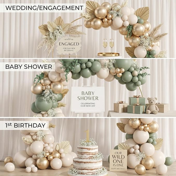 122Pcs Sage Green Cream Gold Balloon Arch Kit, 18 12 10 5 Inch Balloons | Olive - Image 7