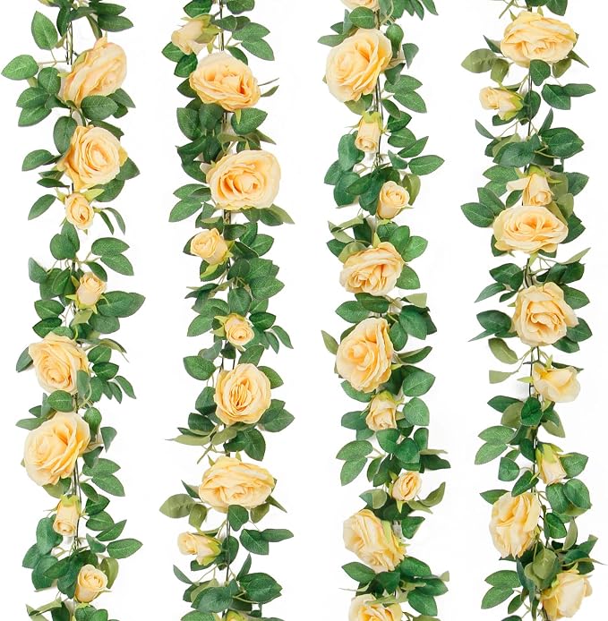 TELDRASSIL 4Pcs Artificial Rose Vine Fake Flower Garland Fake Silk Rose Hanging by Teldrassil