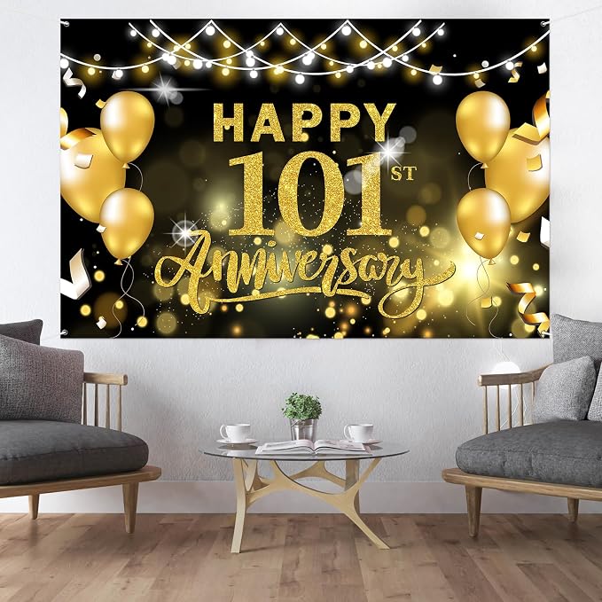WeBenison Happy 101st Anniversary Backdrop 101st Wedding Anniversary - Image 7