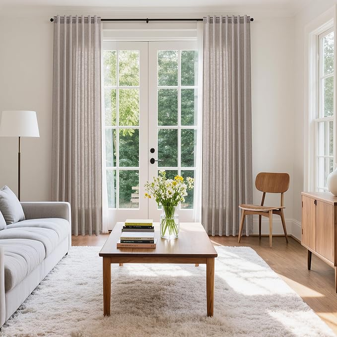 Brownish Grey Linen Curtains for Living Room 94 Inches Long Back Tab Light - Image 8