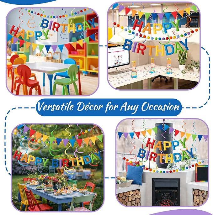 Kriyokiaa Colorful Rainbow Happy Birthday Banner Garland Set | Pre-strung felt - Image 7