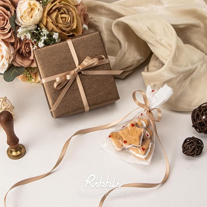 Ribbli Tan Satin Ribbon, Double Faced Satin 1/4 inch x Continuous 50 Yards - Image 3