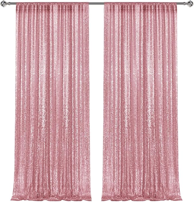 2×8FT-2PCS Light Pink Sequin Backdrop Curtains Panels, Photography Backdrop - Image 8