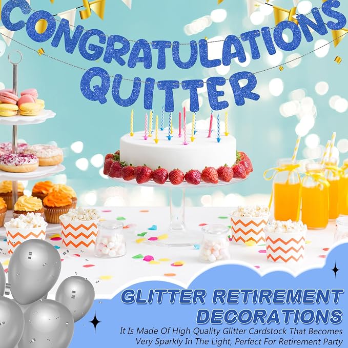 Fulmoon Pre Strung Congratulations Quitter Glitter Banner Funny Retirement - Image 7