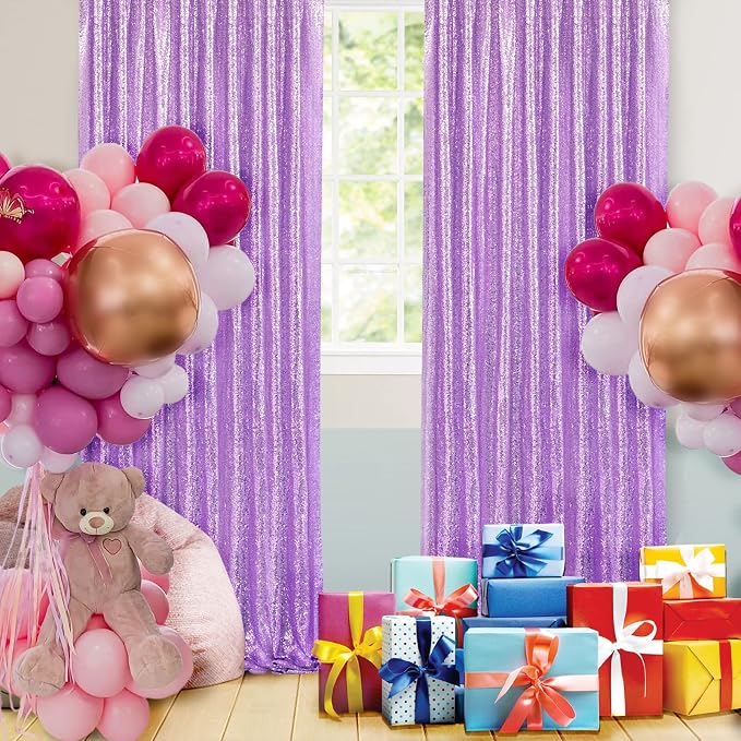 Light Purple Sequin Backdrop Curtain 2 Panel 2FTx8FT Glitter Photo Backdrop | - Image 7