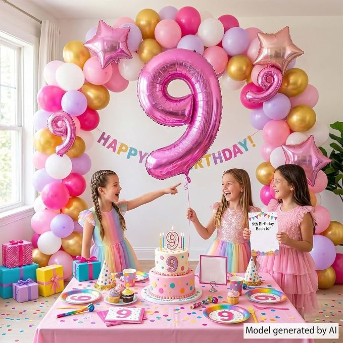 Pink Number 9 Balloon 40 Inch, Sleek Glossy Numeral Party Supplies | Radiant - Image 7