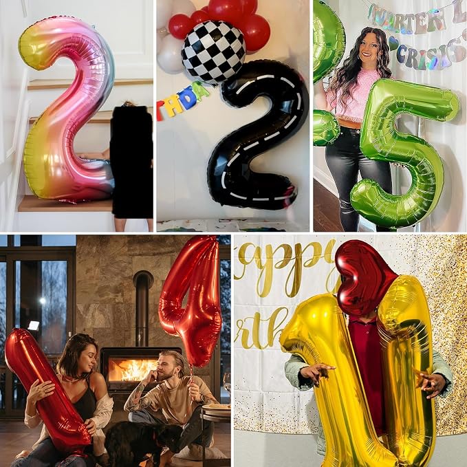 40 Inch Red Number Balloon 0-9, Large Foil Self-Sealing Number 1 Balloon - Image 8